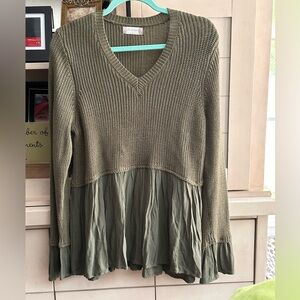 Olive Green Knit and Flowy Top